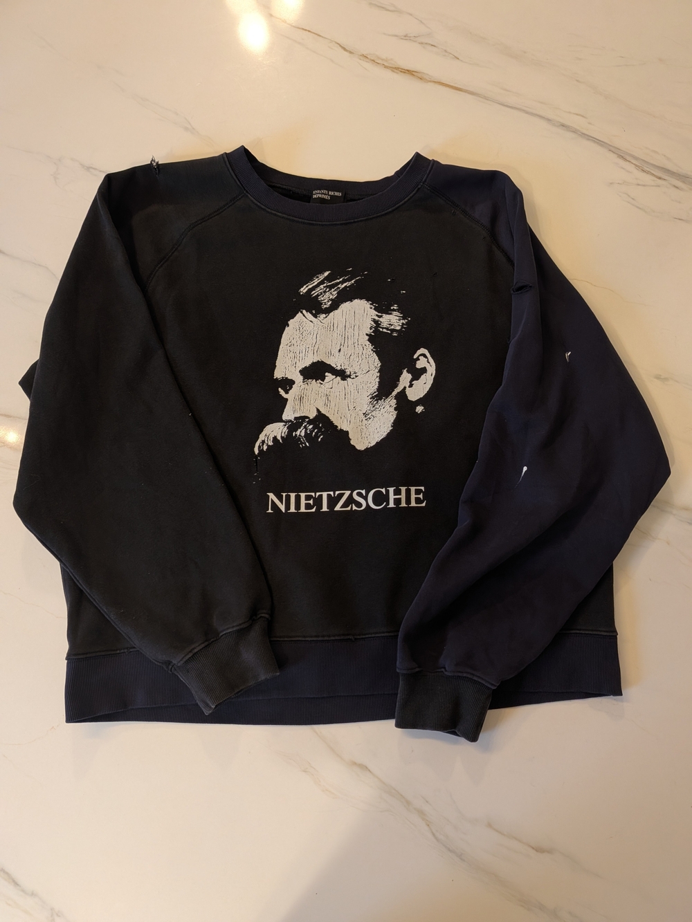 Enfants Riches Deprimes - Nietzsche Graphic Black Oversized Distressed Crewneck